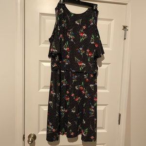 Black dress with polka dots and flowers